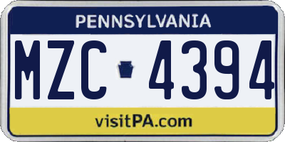 PA license plate MZC4394