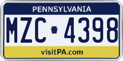 PA license plate MZC4398