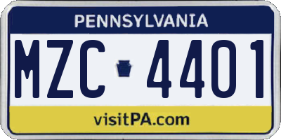 PA license plate MZC4401