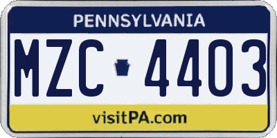 PA license plate MZC4403
