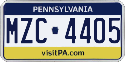 PA license plate MZC4405