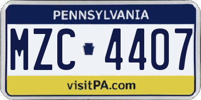 PA license plate MZC4407
