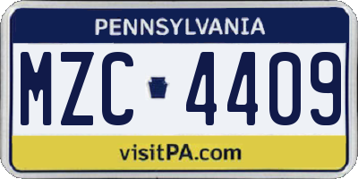 PA license plate MZC4409