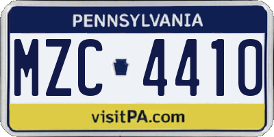 PA license plate MZC4410