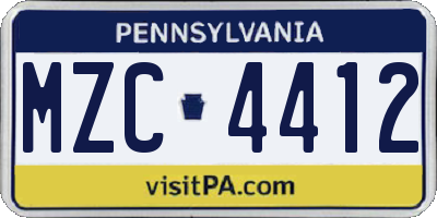 PA license plate MZC4412