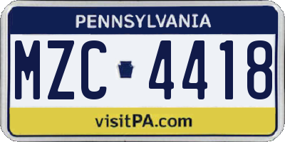 PA license plate MZC4418
