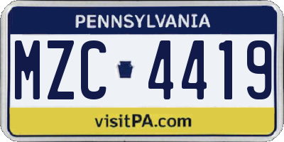 PA license plate MZC4419