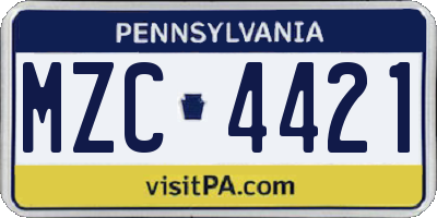 PA license plate MZC4421