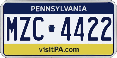 PA license plate MZC4422