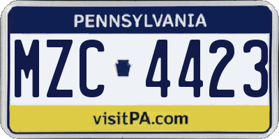 PA license plate MZC4423