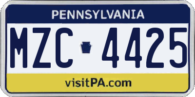 PA license plate MZC4425