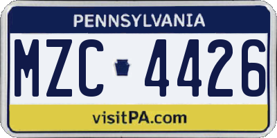 PA license plate MZC4426