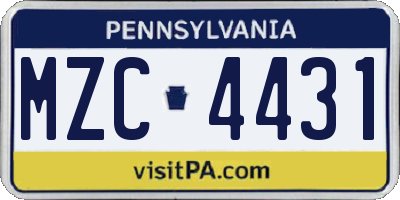PA license plate MZC4431