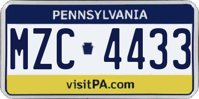 PA license plate MZC4433