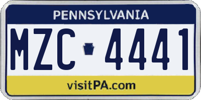PA license plate MZC4441