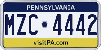 PA license plate MZC4442