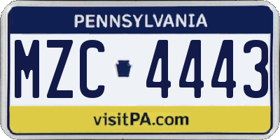 PA license plate MZC4443