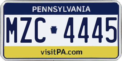 PA license plate MZC4445