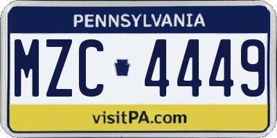PA license plate MZC4449