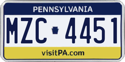 PA license plate MZC4451