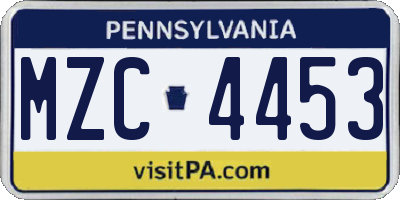 PA license plate MZC4453