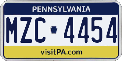 PA license plate MZC4454