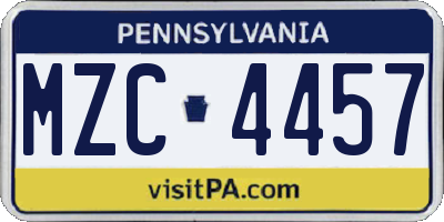 PA license plate MZC4457