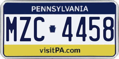PA license plate MZC4458
