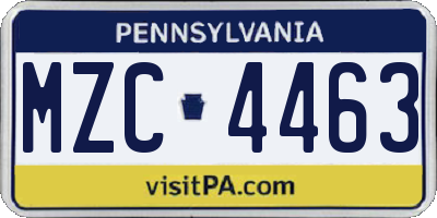 PA license plate MZC4463
