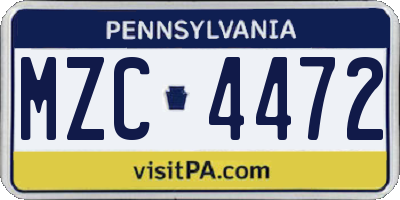 PA license plate MZC4472