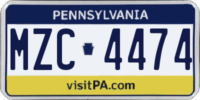 PA license plate MZC4474