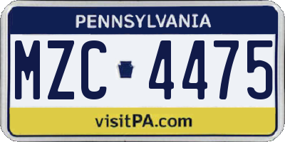 PA license plate MZC4475