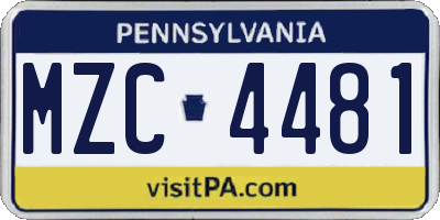 PA license plate MZC4481