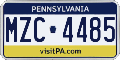 PA license plate MZC4485