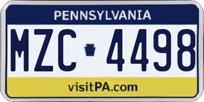 PA license plate MZC4498