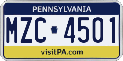 PA license plate MZC4501