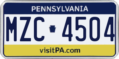 PA license plate MZC4504