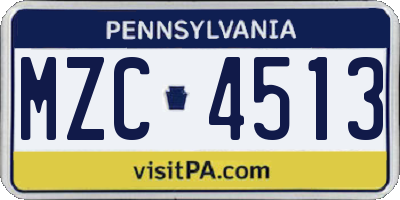 PA license plate MZC4513