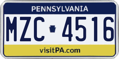 PA license plate MZC4516