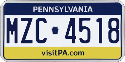 PA license plate MZC4518
