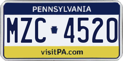 PA license plate MZC4520
