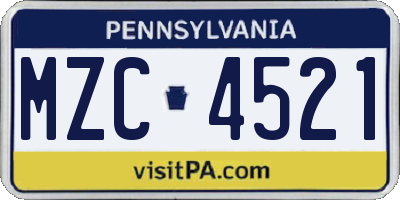 PA license plate MZC4521