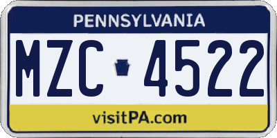 PA license plate MZC4522