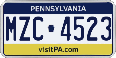 PA license plate MZC4523