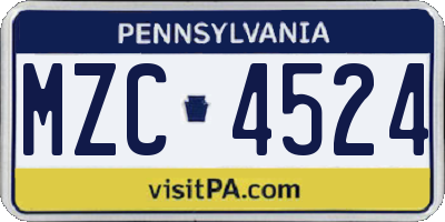 PA license plate MZC4524