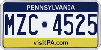 PA license plate MZC4525