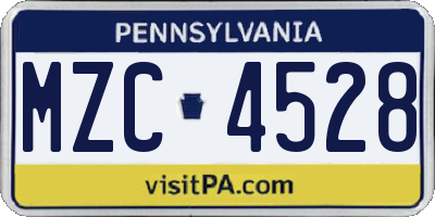 PA license plate MZC4528