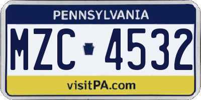 PA license plate MZC4532