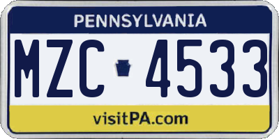 PA license plate MZC4533