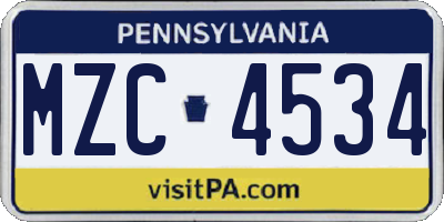 PA license plate MZC4534
